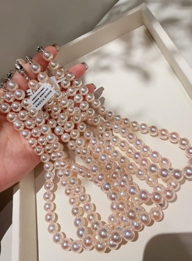 (花千树珠宝)仿日本天女樱花粉akoya珍珠项链温柔感