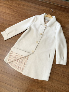 意大利 学院派 100%羊毛复合 彼得潘小翻领大衣浅燕麦色 小个子