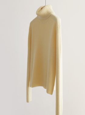意大利100%美丽诺羊毛高领保暖宽松打底衫厚鹅黄色温柔百搭写字楼