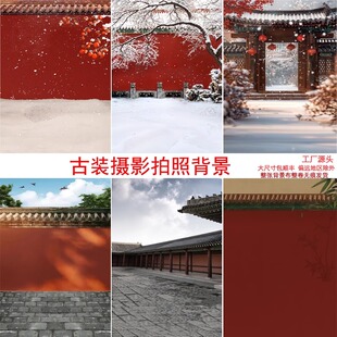影楼摄影红色宫墙儿童喜庆全家福古装故宫古建筑雪景拍照背景布