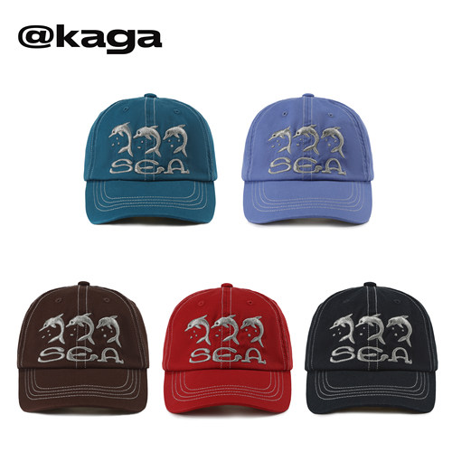 KAGA复古海豚银色刺绣棒球帽
