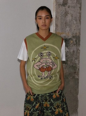 官方正品KAGA【Pugilist】羊毛混纺提花针织马甲背心开衫 unisex