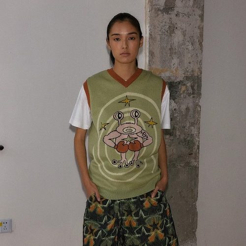 官方正品KAGA【Pugilist】羊毛混纺提花针织马甲背心开衫 unisex