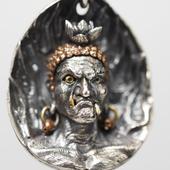 主师手工原创925纯银镶嵌24k金暗黑角色 不动明王本命佛项链吊坠