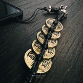 手工编织纯银五帝钱防丢手机挂绳黄铜流苏幸运结 主师通宝