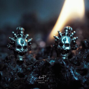 主师原创「密藏探秘」之「尸陀林主」纯银骷髅镶嵌墓葬主 耳钉