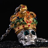 主师原创2024海外版 暗黑帝王骷髅珐琅彩电镀金纯手工项链吊坠项链