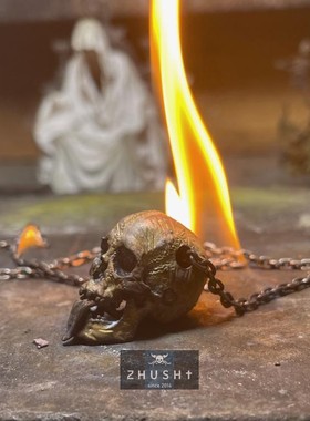 主师2025原创新款纯银手工火彩骷髅暗黑s925无常舌头吊坠项链