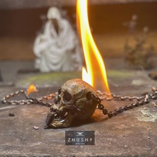 主师2025原创新款纯银手工火彩骷髅暗黑s925无常舌头吊坠项链