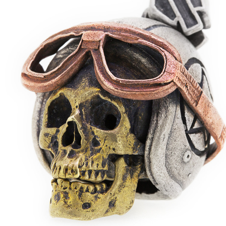 主师重型机车哈雷摩托骷髅半盔个性男士925纯银复古骑士装备吊坠