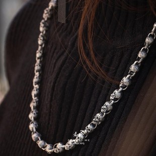 主师原创2024纯手工雕刻制作Ss925纯银骷髅肌理项链男女通用 包邮