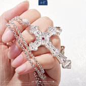 主师原创定制s925银手工镶嵌定制高级莫桑骷髅哥特十字架吊坠项链