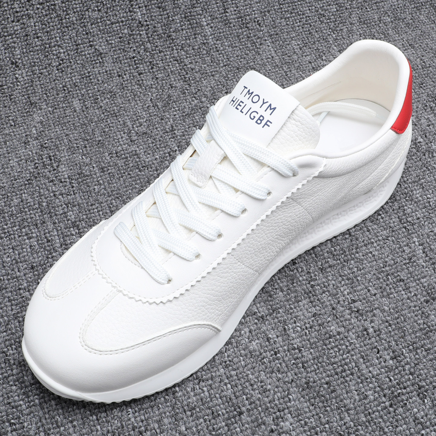 春季轻便运动小白鞋男款拼色百搭真皮休闲鞋韩版系带透气潮男单鞋