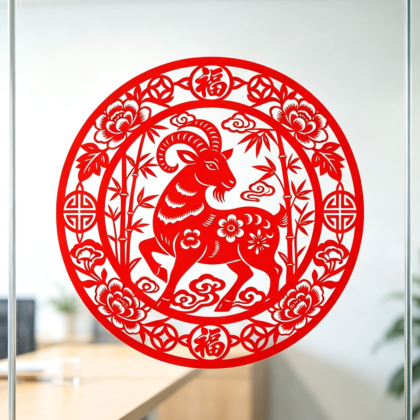 新年窗花福字静电贴纸三羊开泰厨房玻璃门贴客厅窗户2027春节水贴