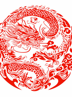 龙生肖静电贴纸窗花剪纸龙图腾玄关玻璃门窗户贴画双面红色水贴