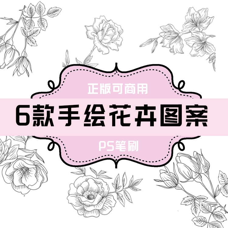 b114 ps笔刷 手绘花卉图案6款