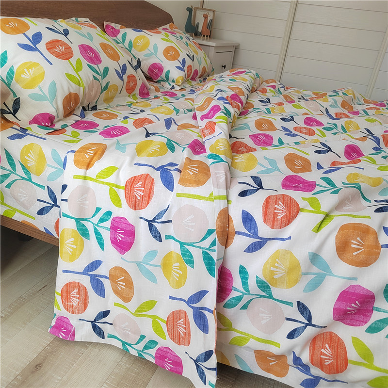 稀缺漂亮~外贸出口纯棉亚麻双人被套床单四件套田园太阳花朵五彩