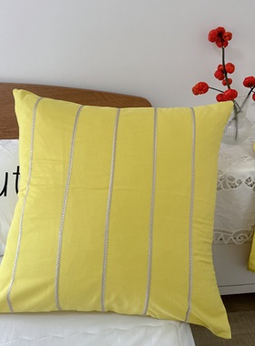 鹅黄~品牌尾货厚款纯棉磨毛全棉刺绣花百搭大靠垫抱枕套65x65cm