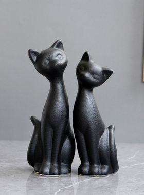 猫咪卡通日式风黑色陶瓷装饰摆件