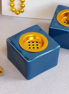 出口跨境中东香炉创意深海蓝色欧式四方形陶瓷香炉桌面香薰炉简约