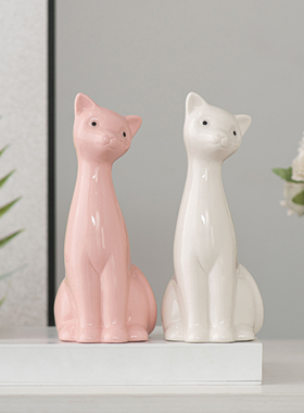 跨境艺术猫咪摆件陶瓷工艺品创意设计温馨治愈家居桌面餐厅摆件