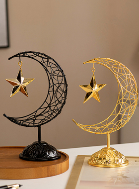 跨境中东手持五星高脚月牙金属摆件家居客厅玄关电视柜装饰品摆件