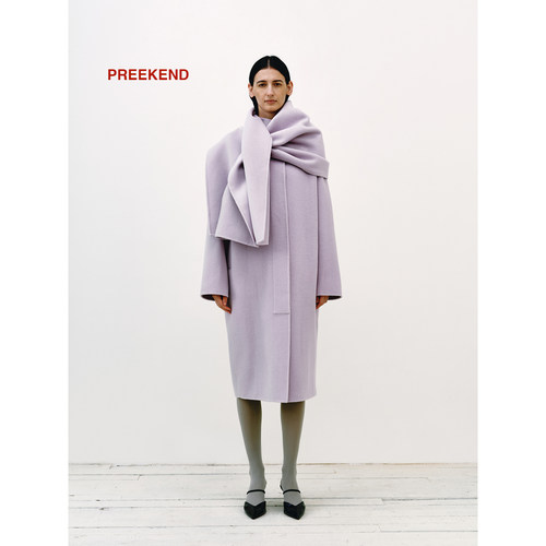 围巾披肩中长羊毛大衣茧型