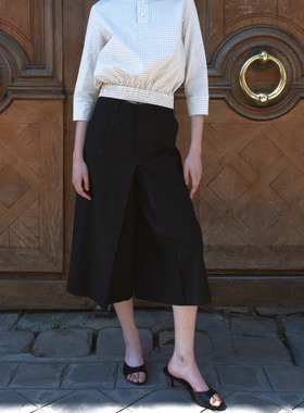 PREEKEND 黑色开叉通勤阔腿八分裙裤