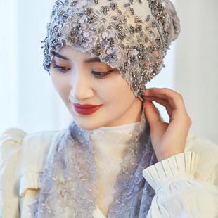 披肩帽子高档盖头迪拜头巾帽飘带包头帽女新款马来时尚纱巾遮发帽