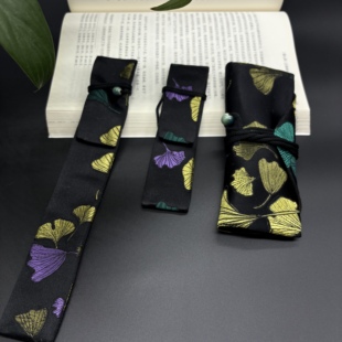 君颜家桑蚕丝银杏叶布袋木梳子扇子首饰线香盒收纳袋文玩保护袋