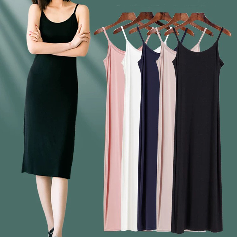 春夏女款莫代尔吊带睡裙韩版黑色连衣裙女内搭打底长裙居家棉睡衣