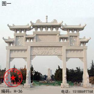 石牌楼石雕牌坊大理石古建门楼彩绘水泥牌坊单门三门大型石牌坊