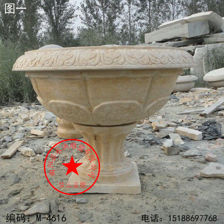 石雕花盆 石雕欧式简约花盆 石雕米黄现代花盆 小区 别墅公园摆件