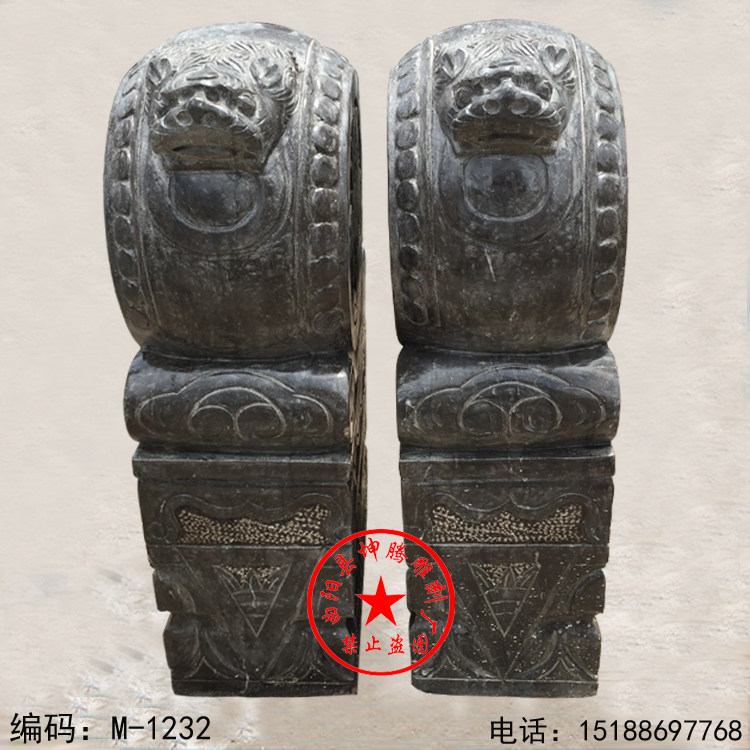 石雕门墩做旧门墩 大理石雕刻门口石鼓 石头古典青石狮子头摆件