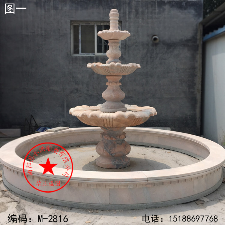 石雕喷泉  风水球晚霞红石雕流水喷泉黄锈石风水球户外流水摆件