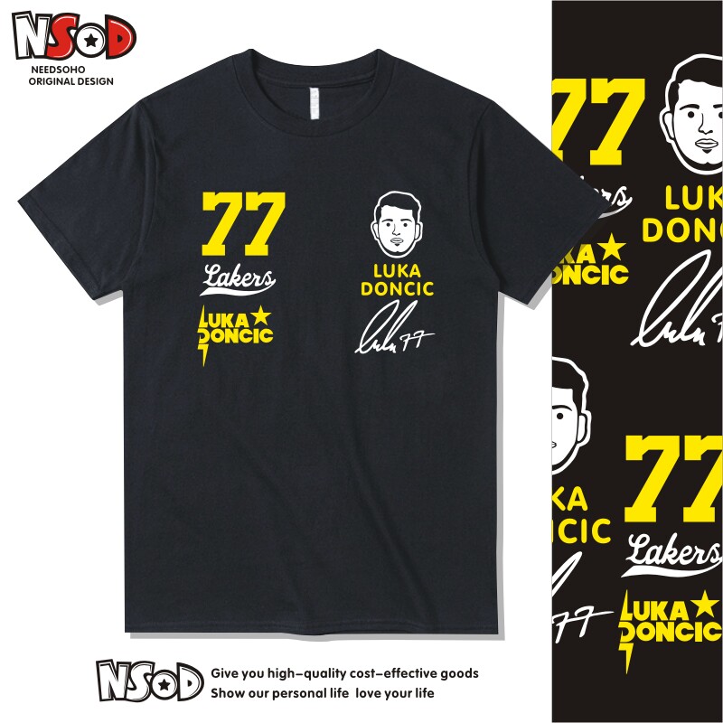 洛杉矶湖人东契奇篮球衣服T恤纯棉圆领运动球迷短袖夏季半袖77号