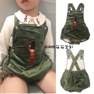 Yazi 男婴童英伦风圣诞士兵连体衣 Gaga秋冬中性宝宝天鹅绒背带裤