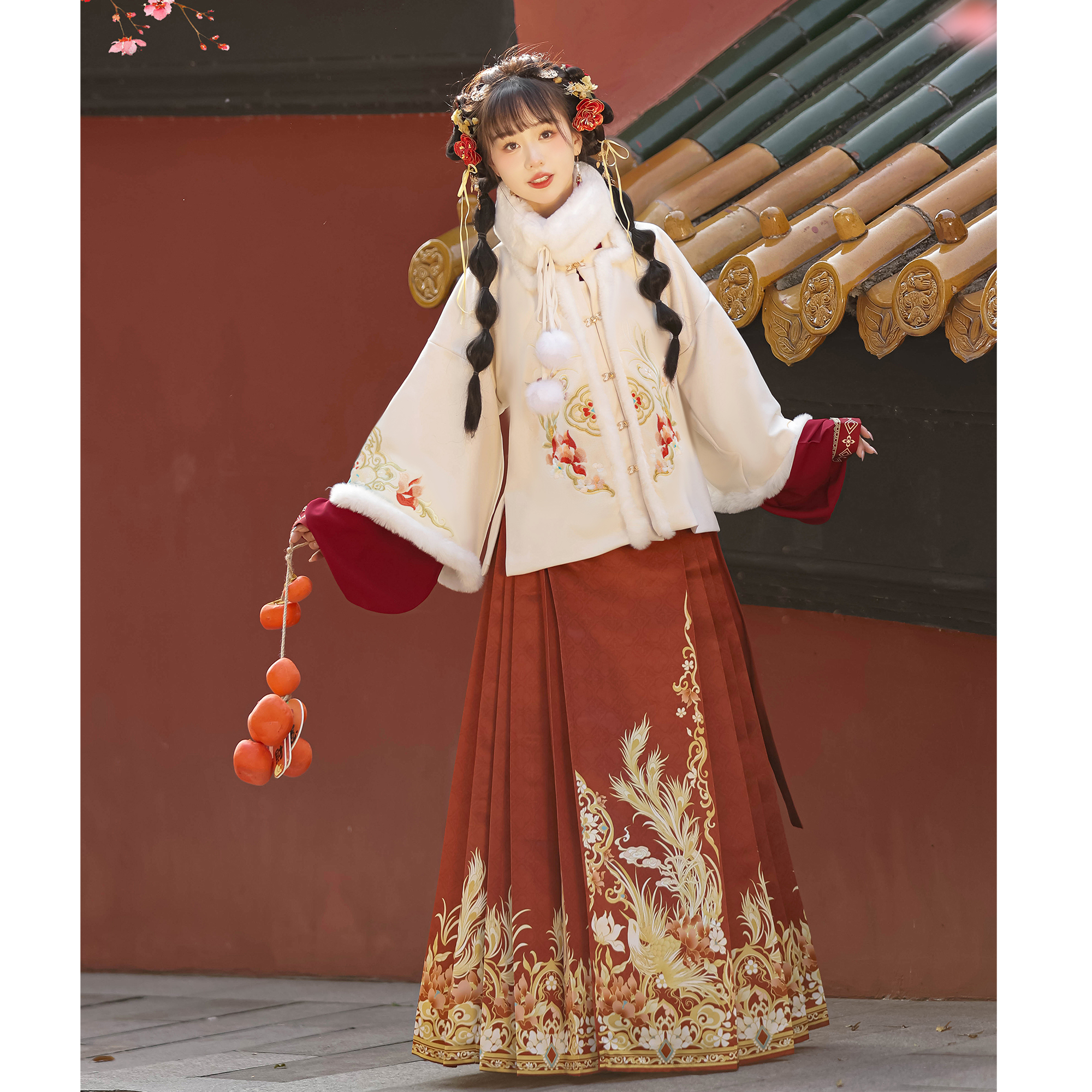 素羽华裳 岁岁年年 原创明制汉服女红色马面裙拜年服秋冬加厚套装
