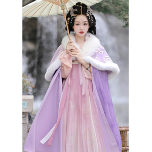 素羽华裳 花朝月 原创红色斗篷汉服女披风订婚服加厚新款秋冬套装
