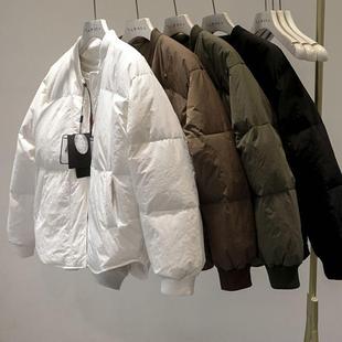 保暖羽绒棉服女宽松纯色棒球服领慵懒风面包服外套 2024年秋冬新款
