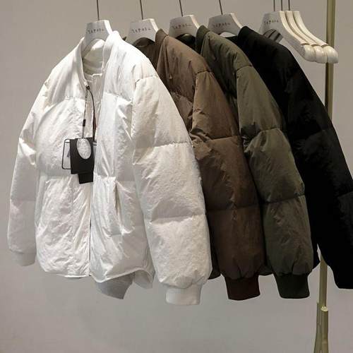 宽松纯色棒球服领慵懒风棉服外套