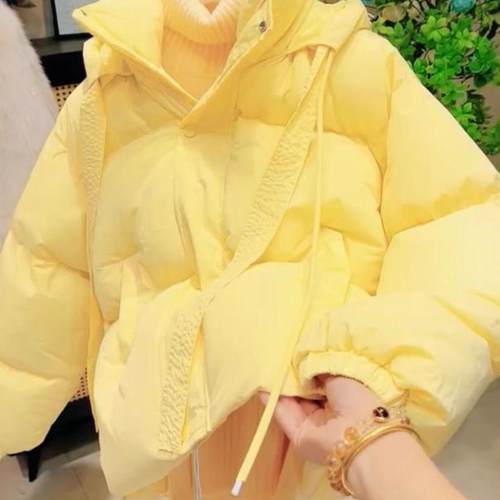 法式纯色别致面包服连帽保暖外套