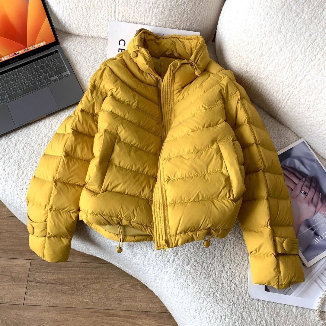 韩系纯色立领拉链排骨长袖棉服