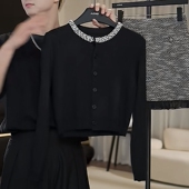 高级感镶钻长袖 针织衫 女2026春季 法式 新款 气质减龄显瘦小香风上衣