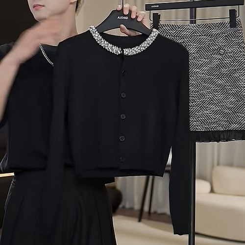 高级感镶钻长袖针织衫女2025春款