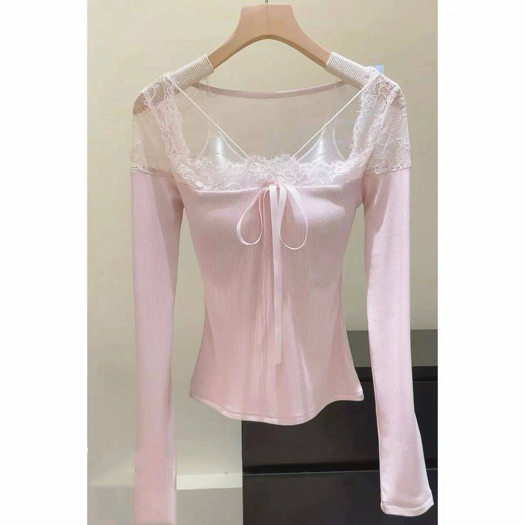 法式高级感小香风蕾丝拼接t恤女
