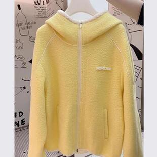高级黄色连帽摇粒绒羊羔毛厚外套女2025新款爆款外穿保暖长袖卫衣