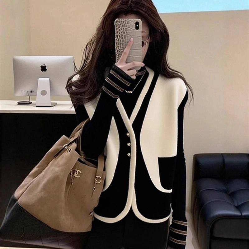 冬季小香风黑白撞色女马甲新款