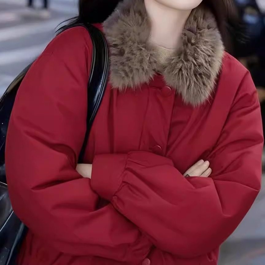 韩版撞色气质翻领单排扣长袖棉服女2026春季新款设计显瘦保暖上衣,女装/女士精品,大码棉服,淘宝优惠券,粉丝福利购,淘宝优惠卷