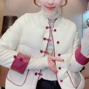 棉服棉袄外套女秋冬2025新款 国风盘扣唐装 白色新中式 气质名媛短款